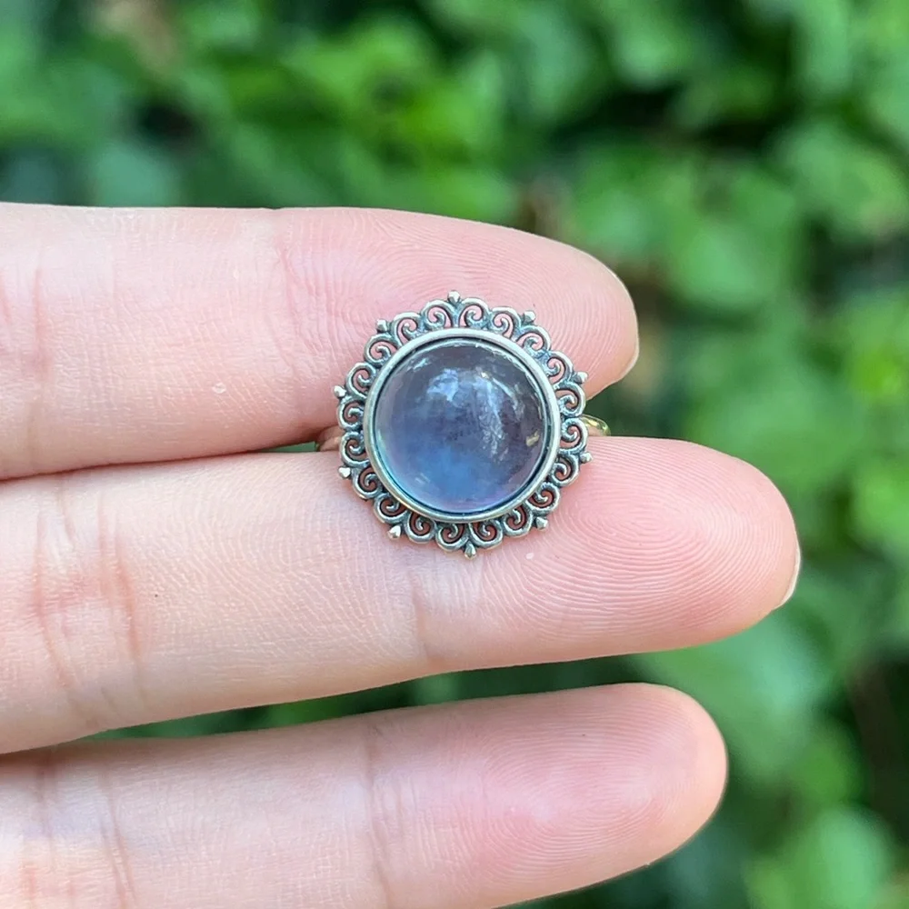 Sterling silver 925‎ stamped adjustable round aquamarine ring 0131